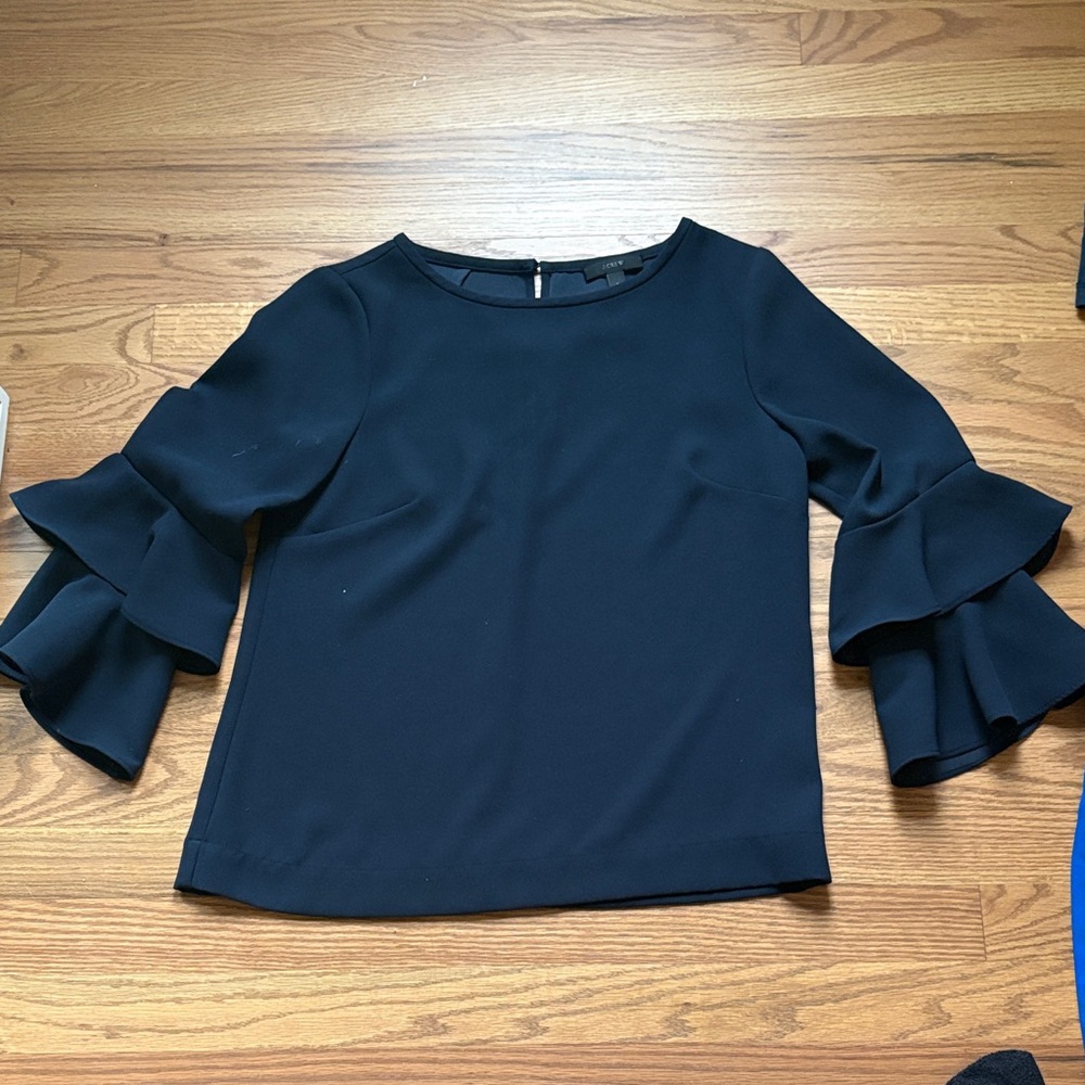 Elegant Navy Ruffle Sleeve Top